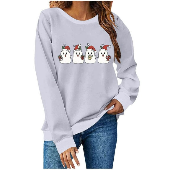 Generic Womens Cute Christmas Ghost Sweatshirt Fall Winter Oversized Hoodies Fleece Sweatshirts Long Sleeve Pullover Tops