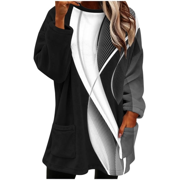 Generic Womens Dressy Tunic Tops Long Sleeve Crewneck Work Shirts Fall Elegant Blouses Solid Casual Winter Outfit with Pockets