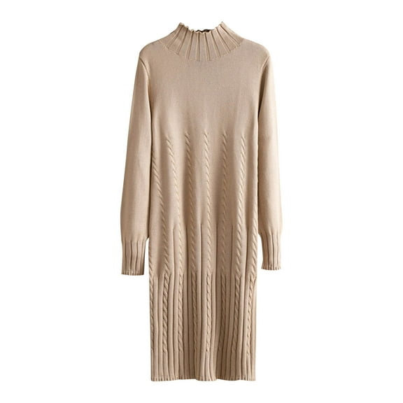 Generic Womens Fall Winter Dresses Mock Neck Long Sleeve Cable Knit Casual Sweater Dress Knee Length Cozy Bottom Dresses
