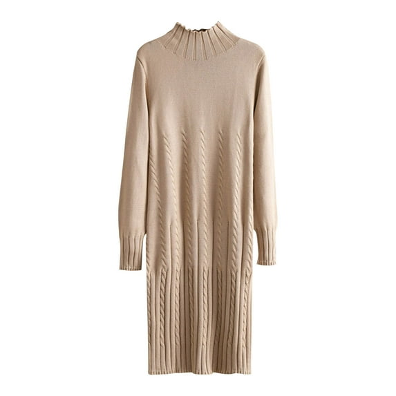 Generic Womens Fall Winter Dresses Mock Neck Long Sleeve Cable Knit Casual Sweater Dress Knee Length Cozy Bottom Dresses