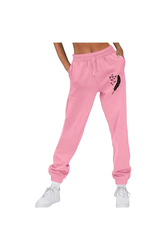 Womens Fall Winter Sweat Pants High Waisted Drawstring Joggers Athletic Comfy Print Workout Pants with Pockets