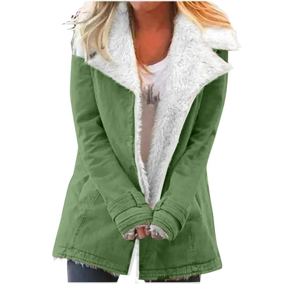 Generic Womens Fleece Jacket Faux Fur Sherpa Lined Warm Coat Button Down Long Sleeve Jackets Fuzzy Winter Coats Outwear