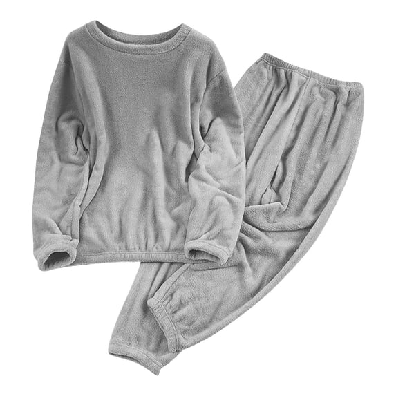 Generic Womens Fleece Pajama Sets Long Sleeve Warm Lounge Set 2 Piece Warm Sleepwear High Elastic Crewneck Loungewear
