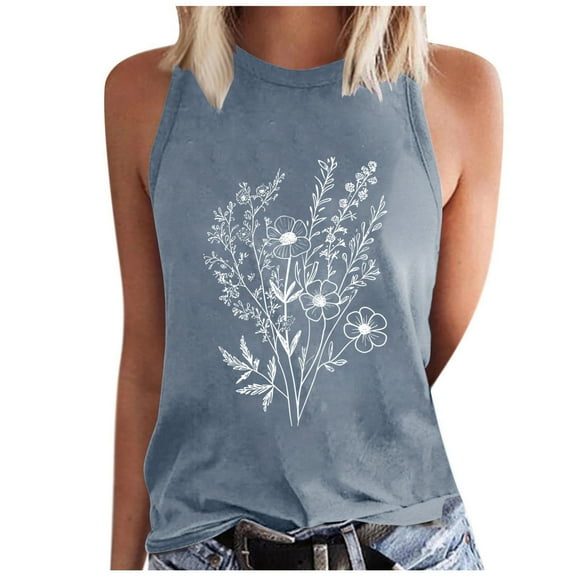 Generic Womens Flower Print Tank Tops Summer Casual Crewneck Sleeveless Blouses Loose Fit Beach Vacation Camisole