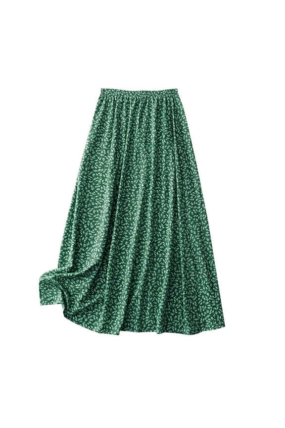 Womens Flowy Maxi Skirt Trendy High Waist Elastic Waistband Beach Skirts Summer Casual Boho Floral Long Skirt