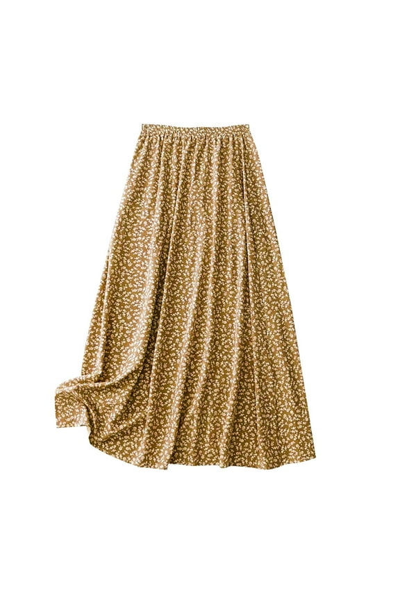 Womens Flowy Maxi Skirt Trendy High Waist Elastic Waistband Beach Skirts Summer Casual Boho Floral Long Skirt
