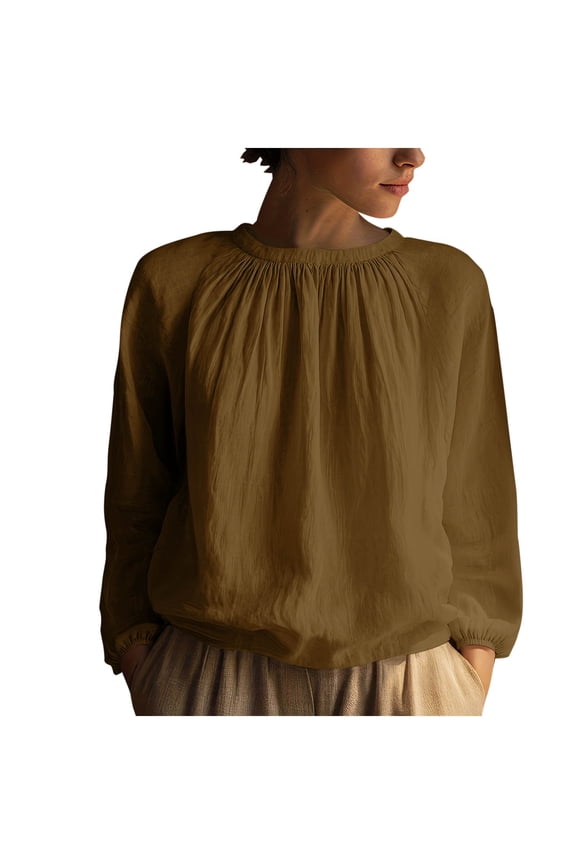 Womens Fluffy Blouse Tops Round Neck Long Sleeve Elegant Pullover Spring Casual Comfort Loose-Fit Going Out Shirt