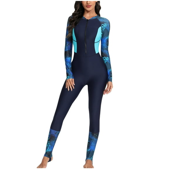 Generic Womens Full Body Zip Front Rash Guard Long Sleeve One Piece Bathing Suit with Built in Bra UPF50+ Surf Swimsuit