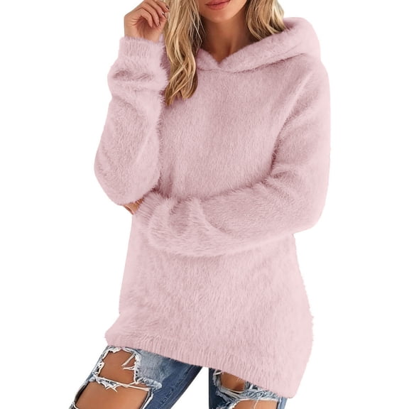 Generic Womens Fuzzy Sweaters Casual Crewneck Loose Long Sleeve Thermal Soft Elastic Winter Fashion Baggy Jumper Sweaters