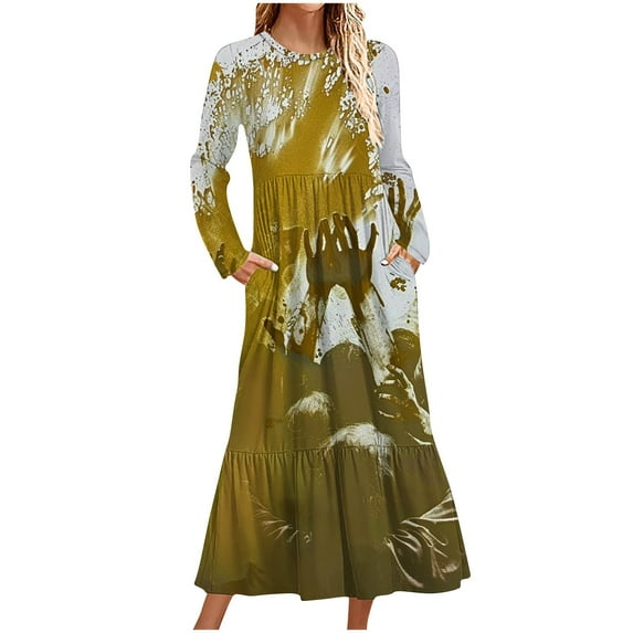 Generic Womens Halloween Vintage Dress Handprint Scary Horror Maxi