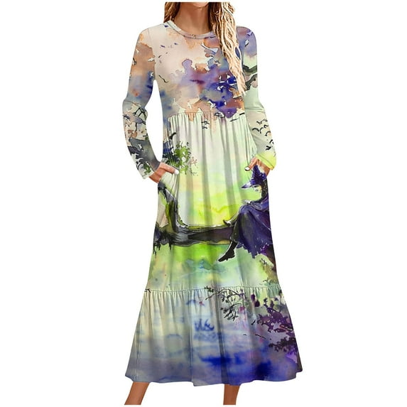 Generic Womens Halloween Vintage Dress Handprint Scary Horror Maxi