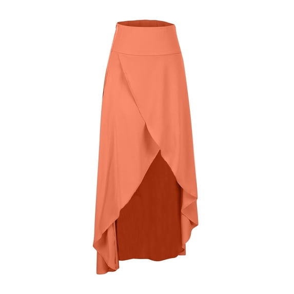 Generic Womens High Waist Wrap Skirt Summer Trendy Reffle Hem Drape Skirts Casual Loose Solid Color Elastic Waist Skirt