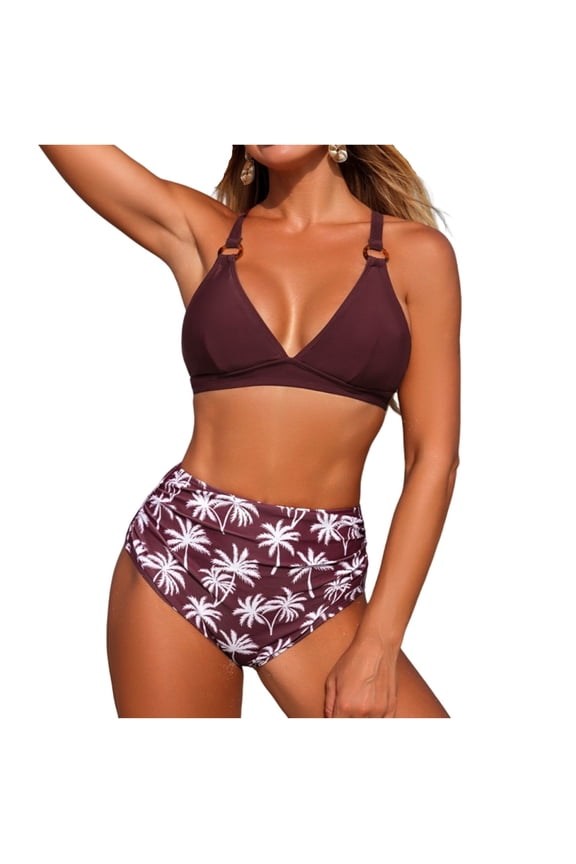 Womens High Waisted Bikini Cross Lace Up Bathing Suit Ruched Bikini Swimsuits Tummy Control Swimwear