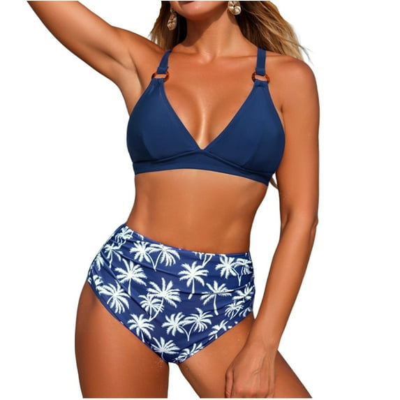 Generic Womens High Waisted Bikini Cross Lace Up Bathing Suit Ruched Bikini Swimsuits Tummy Control Swimwear