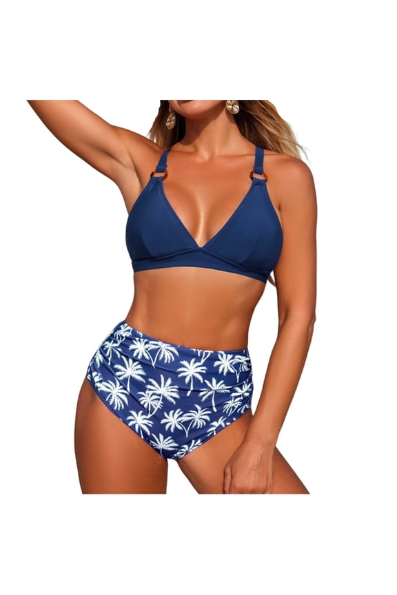 Womens High Waisted Bikini Cross Lace Up Bathing Suit Ruched Bikini Swimsuits Tummy Control Swimwear