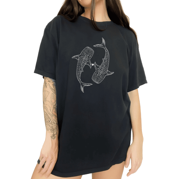 Generic Womens Humpback Whale Celestial Line Art Graphic Short Sleeve T-Shirt Crewneck Black Tops