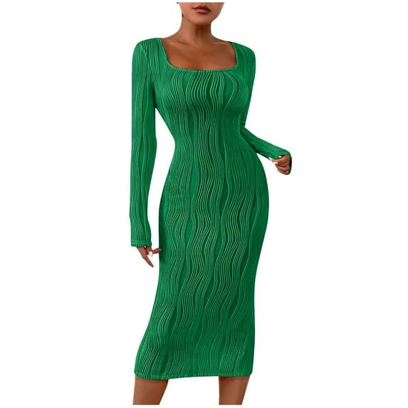 Generic Womens Jacquard Knit Dresses Casual Long Sleeve Fall Winter Sweater Dress Soft Stretch Textured Bodycon Midi Dress