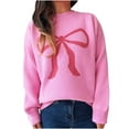 thumbnail image 1 of Generic Womens Knitted Pullover Bow Sweater Long Sleeve Crewneck Y2k Casual Bow Top, 1 of 4