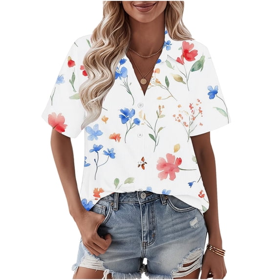 Generic Womens Linen Button Down Shirts Short Sleeve Casual Blouses V Neck Outfits Summer Spring Clothes 2026