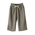 thumbnail image 1 of Generic Womens Linen Capri Pants Summer Bermuda Beach Shorts Knee Length Wide Leg Loose Flowy Casual Shorts with Pockets, 1 of 3