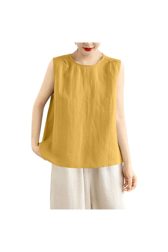 Womens Linen Dressy Tank Tops Cotton Linen Sleeveless Shirts Summer Tunic Top Loose Fit Lightweight Casual Blouses