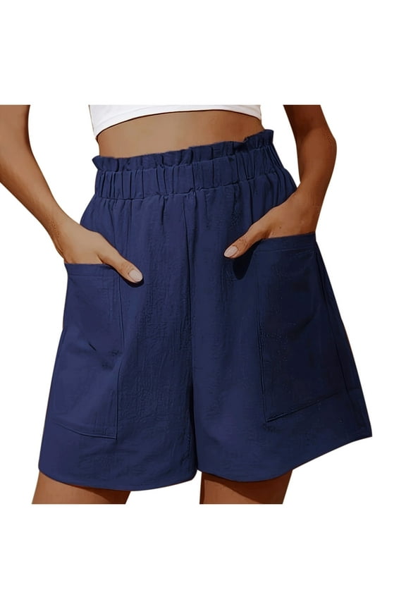 Womens Linen Shorts Summer Casual High Waist Wide Leg Flowy Short Trendy Lounge Loose Fit Beach Shorts with Pockets