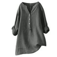 thumbnail image 1 of Generic Womens Long Sleeve Button Down Cotton Linen Shirt Blouse Loose Fit Casual V-Neck Tops, 1 of 5