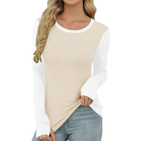 Generic Womens Long Sleeve Thermal Shirts Ribbed Knit Slim Fitted Tops Casual Basic Tight Tee T-Shirts Fall Underscrubs Layer