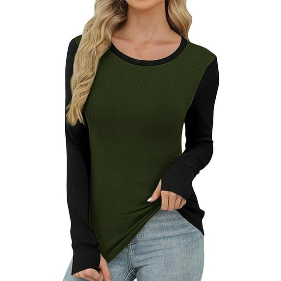 Generic Womens Long Sleeve Thermal Shirts Ribbed Knit Slim Fitted Tops Casual Basic Tight Tee T-Shirts Fall Underscrubs Layer