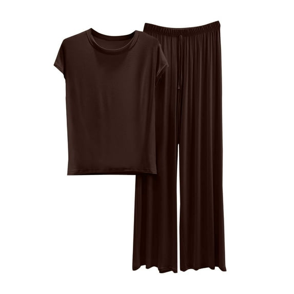 Generic Womens Lounge Set 2 Piece Outfits Casual Loose Fit Short Sleeve Tops and Wide Leg Pants Tracksuits