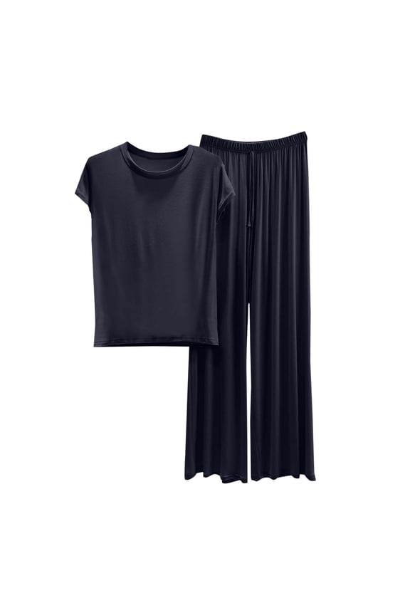 Womens Lounge Set 2 Piece Outfits Casual Loose Fit Short Sleeve Tops and Wide Leg Pants Tracksuits