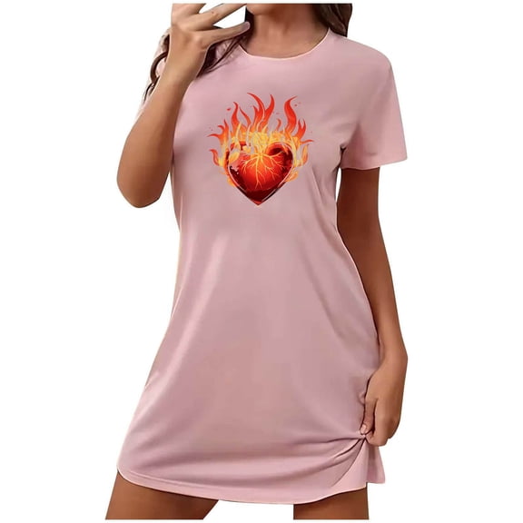 Generic Womens Nightgowns Cotton Sleepwear Plus Size Sleep Shirt Short Sleeve Nightshirt Cute Print Sleepshirt