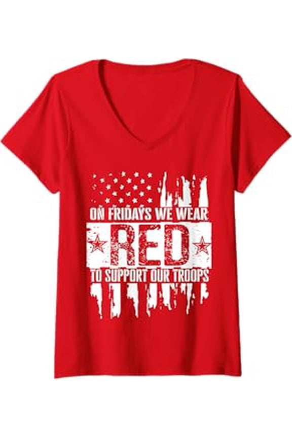 Generic Womens On Fridays We Wear Red Support Our Troops Short Sleeve V-Neck T-Shirt Red