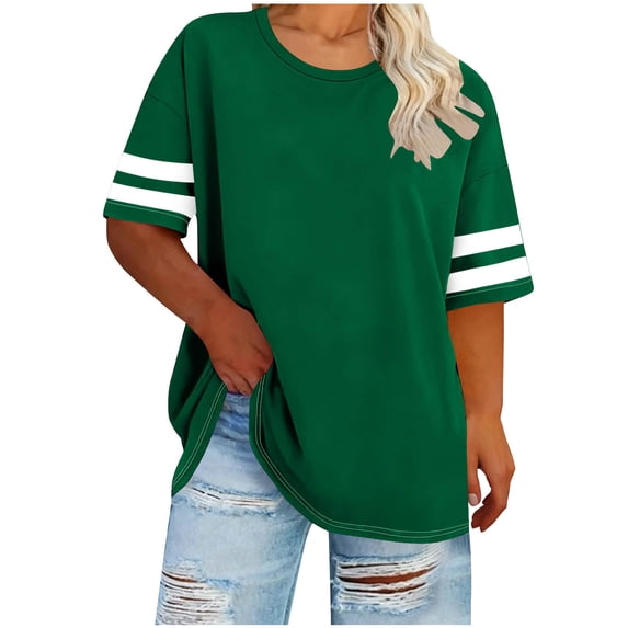 Generic Womens Oversized T Shirts Loose Fit Short Sleeve Tees V Neck Color Block Summer Tops 2026 Summer Fashion