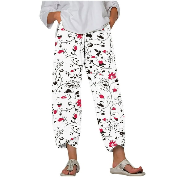 Generic Womens Plus Size Pants Irregular Hem Pajama Pants Fashion Print Elastic Waist Loose Casual Sleepwear Pants with Pocket