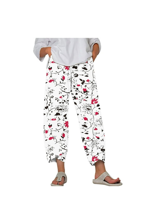 Womens Plus Size Pants Irregular Hem Pajama Pants Fashion Print Elastic Waist Loose Casual Sleepwear Pants with Pocket