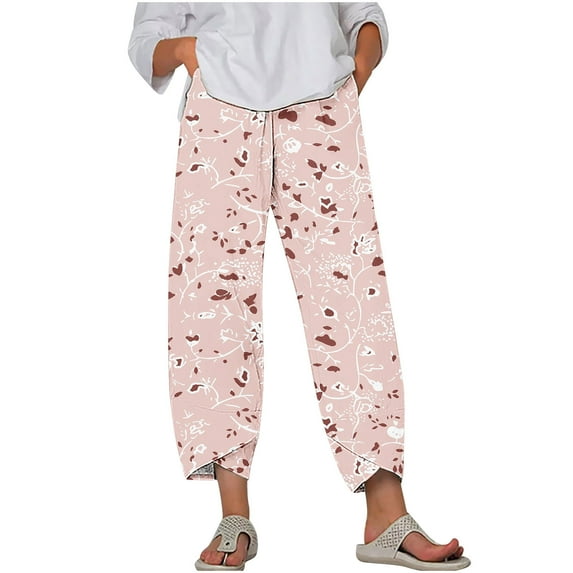 Generic Womens Plus Size Pants Irregular Hem Pajama Pants Fashion Print Elastic Waist Loose Casual Sleepwear Pants with Pocket