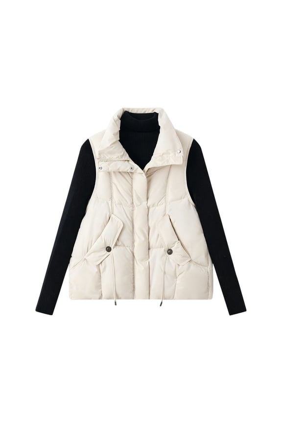 Womens Quilted Puffer Vest Padded Sleeveless Stand Collar Jackets Winter Solid Zip Up Jacket Warm Outerwear