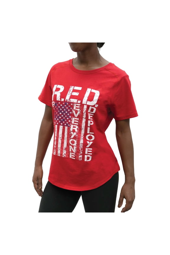 Generic Womens Remember Everyone Deployed Short Sleeve Graphic T-Shirt, Red
