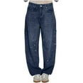 thumbnail image 1 of Generic Womens Rhinestone Rhinestone Jeans Baggy Wide Leg Pants High Waisted Washed Distressed Straight Leg Denim Pants, 1 of 6