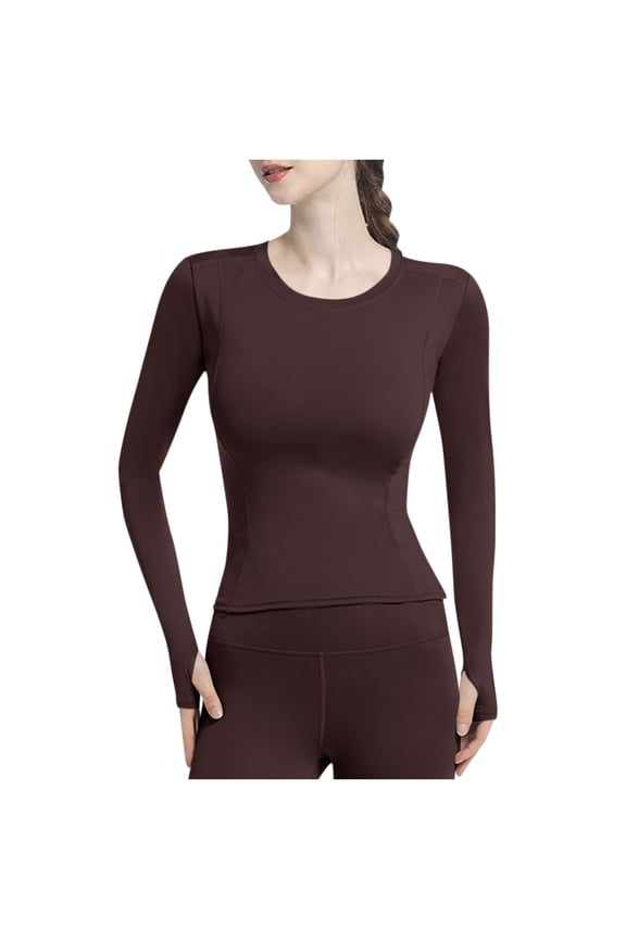 Womens Seamless Workout Shirt Long Sleeve Running Sport Yoga Top Breathable Slim Fit Athletic Shirt with Thumb Holes