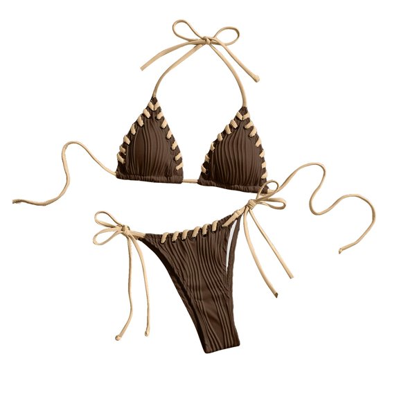 Generic Womens Sexy Bikini Sets Cheeky Push up Triangle Top String Thong Two Piece High Cut Bathing Suits Halter