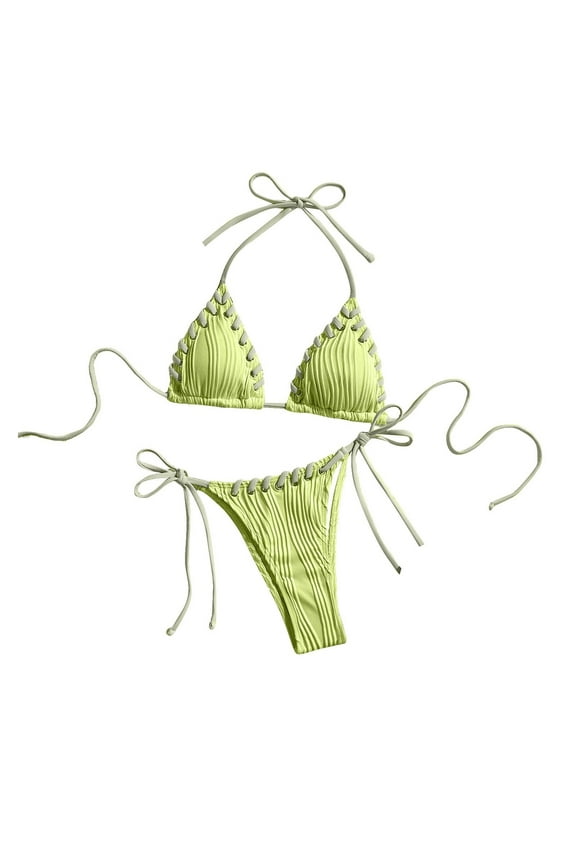 Womens Sexy Bikini Sets Cheeky Push up Triangle Top String Thong Two Piece High Cut Bathing Suits Halter