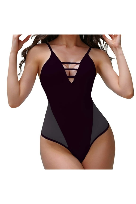 Womens Sexy One Piece Swimsuits Plunge Deep V Neck Cutout Bathing SuitsCut Out Mesh Monokini Swimwear
