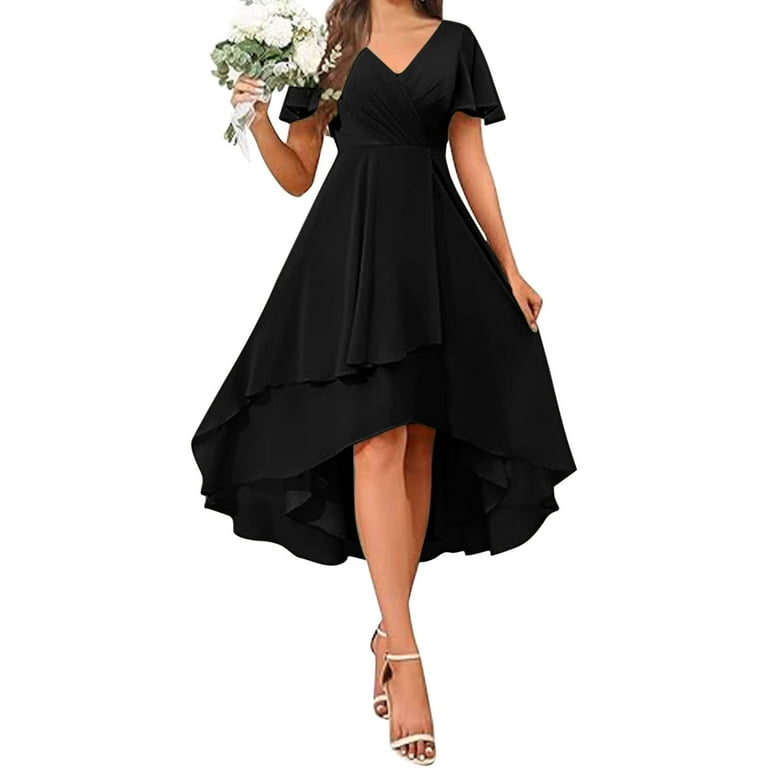Generic Womens Short Bridesmaid Dresses Chiffon A Line Flutter Sleeve High  Low Ruched Flowy Wedding Guests Party Prom Dress - Walmart.com
