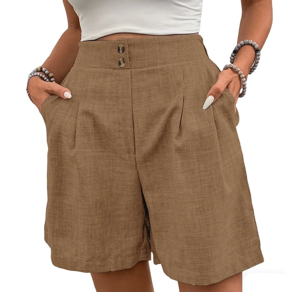 Generic Womens Shorts Dressy Wide Leg Summer Shorts High Waisted Tailored Pleated Business Casual Work Trouser Shorts