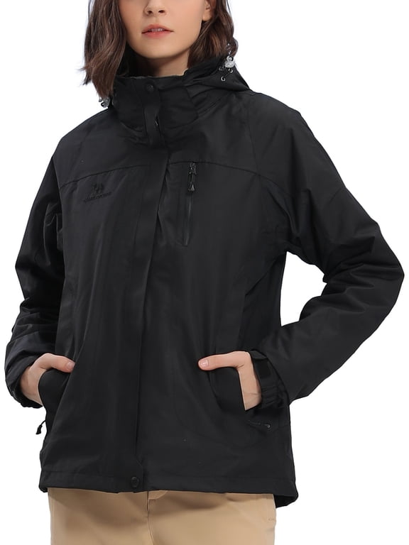 Womens Ski Jacket 3 in 1 Waterproof Winter Coat Fleece Windproof Snow Windbreaker,Black,M