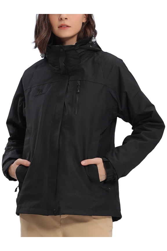 Womens Ski Jacket 3 in 1 Waterproof Winter Coat Fleece Windproof Snow Windbreaker,Black,S
