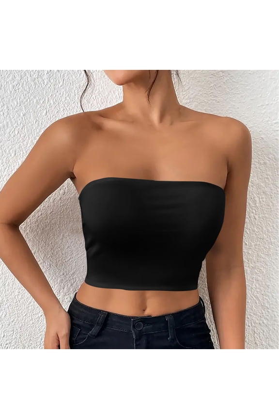 Womens Strapless Crop Tops Sexy Tube Top Summer Casual Sleeveless Stretchy Solid Cropped Shirts Going Out Tops