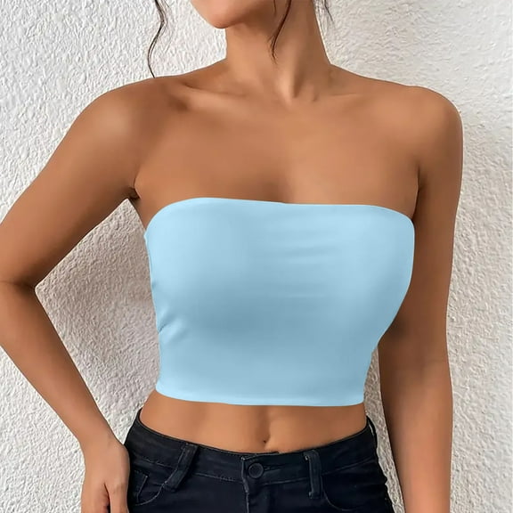 Generic Womens Strapless Crop Tops Sexy Tube Top Summer Casual Sleeveless Stretchy Solid Cropped Shirts Going Out Tops